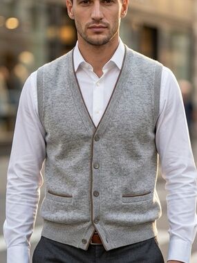 Vintage Givenchy Gentleman Paris Wool Sweater Vest in Heather Grey